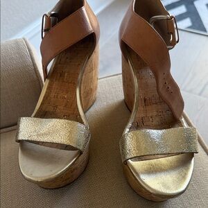 Donald J. Pliner Gold and Brown Platform Sandals